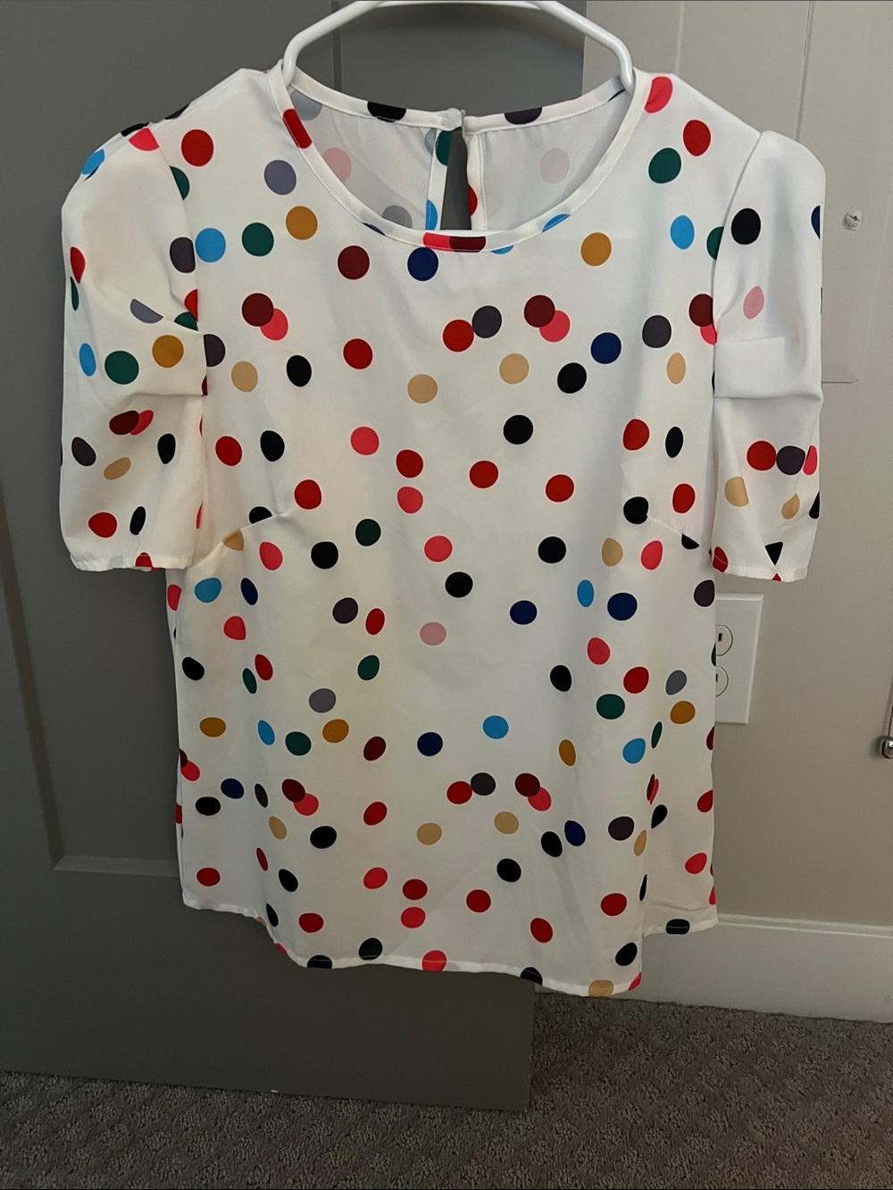 Women’s White Polka Dot Short Sleeve Blouse
